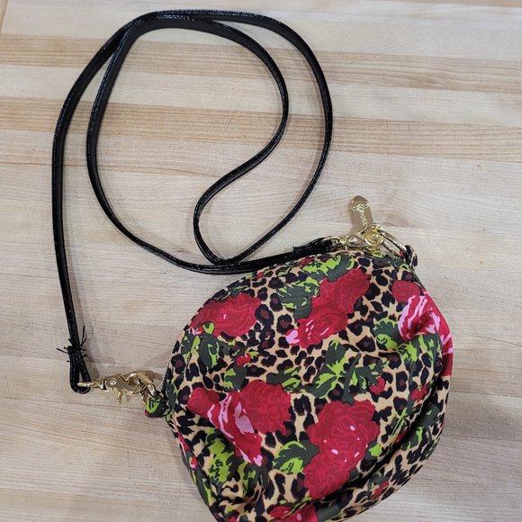 Betsey Johnson Round Floral & Animal Print Crossbody Bag Black, Red, Gold EUC - Picture 3 of 11